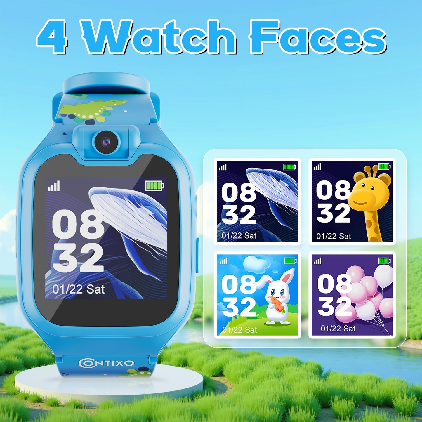 Contixo Kids Smartwatch - Educational Watch With Games, Camera, Music Player, Alarm, Customizable Wallpaper - For Boys & Girls Ages 4-12 (Blue)