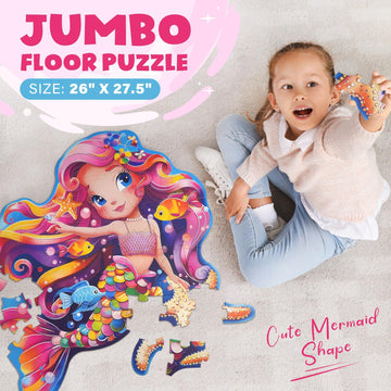 Benben Floor Puzzles, 26”X 27.5” Mermaid Puzzles For Kids Ages 4-6, 52 Piece Large Jigsaw Puzzles For Toddlers, Mermaid Toys Birthday Gift For Girls Boys