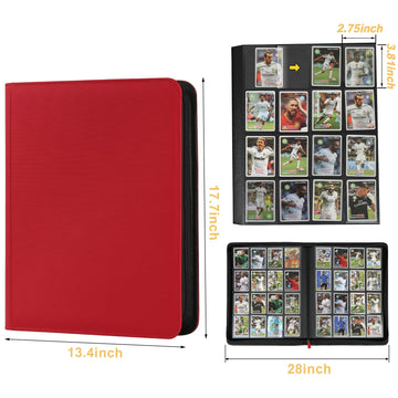 Trading Card Binder 16 Pocket GERMUN PU Cover Card Binder for 1000+ Cards enhanced Trading Card Holder Folders Double Sided Pocket Card Album for MTG TCG (Red)