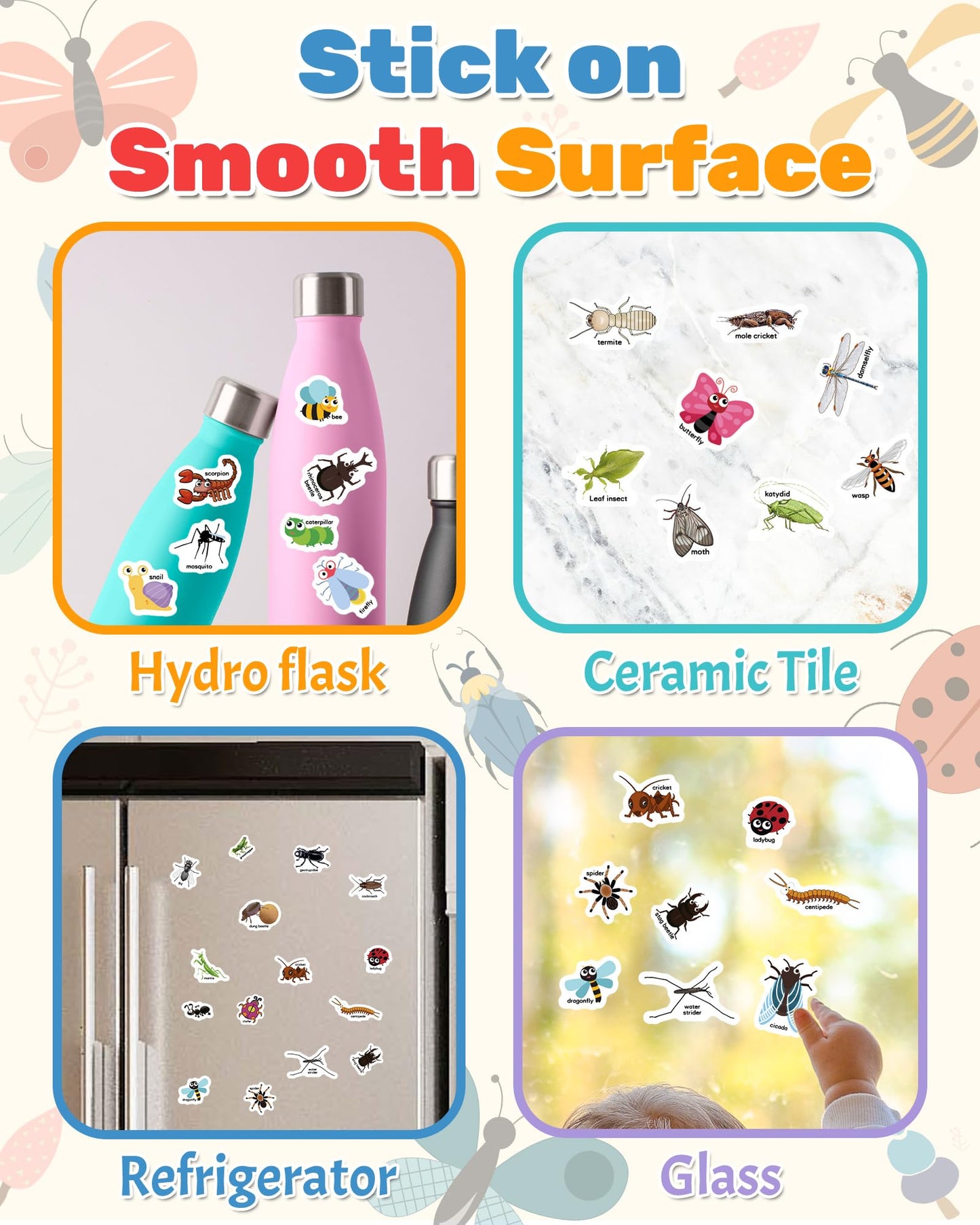 Benresive Reusable Sticker Book For Toddlers 2-4 Years, Fun Travel Stickers For Kids, Waterproof Sticker Books For Toddlers 1-3, Crafts Activities For Todddlers 1-3 2-4 3-5 - Insect