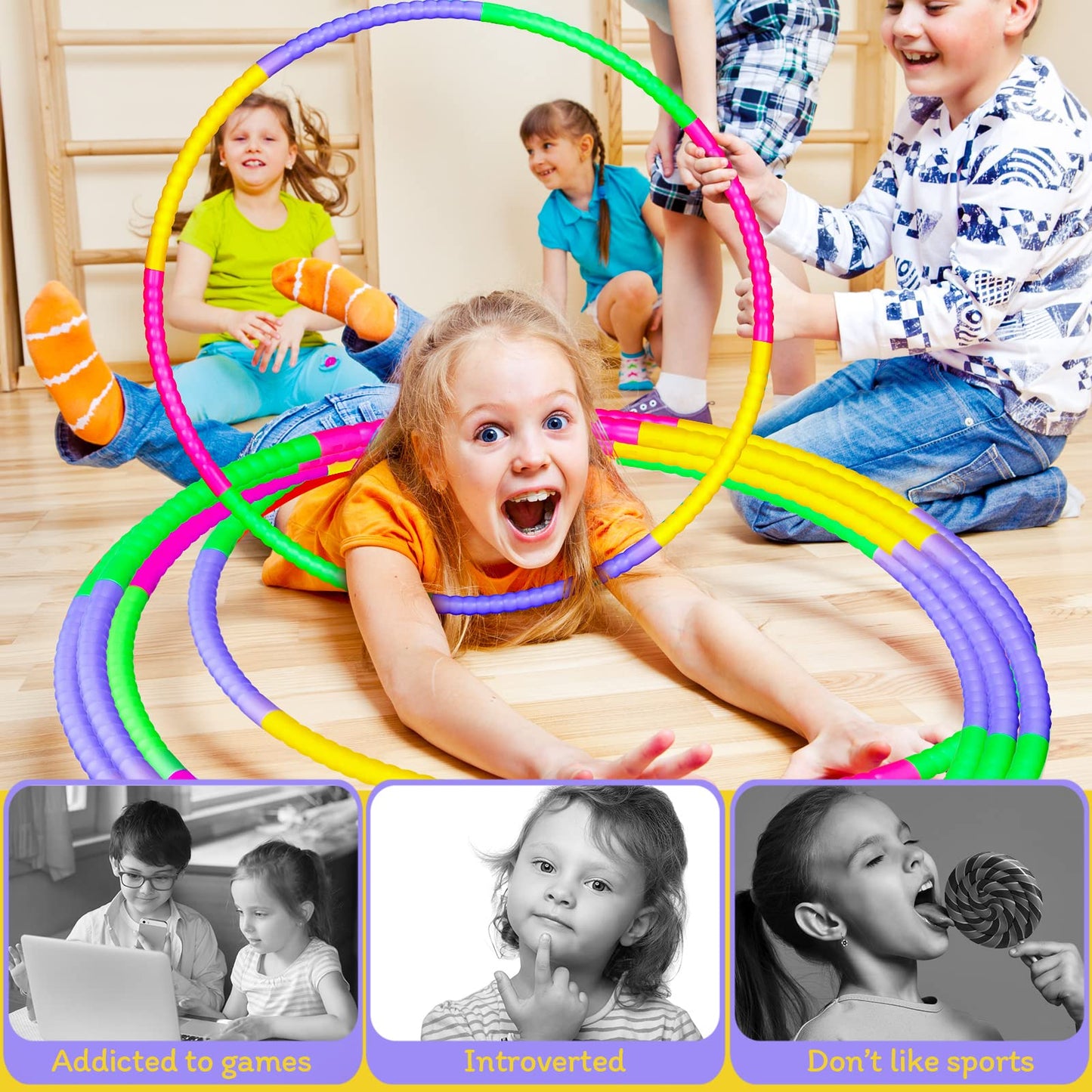 Vinsot Toy Hoop Detachable Plastic Hoops Exercise Equipment Toy Adjustable Rings For Sports Playing Party Game Dance Pet Training