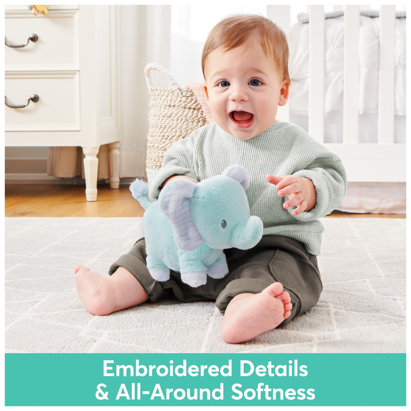 Gund Baby Safari Friends Collection Plush Elephant With Chime, Sensory Toy Stuffed Animal For Babies And Newborns, Teal, 7''