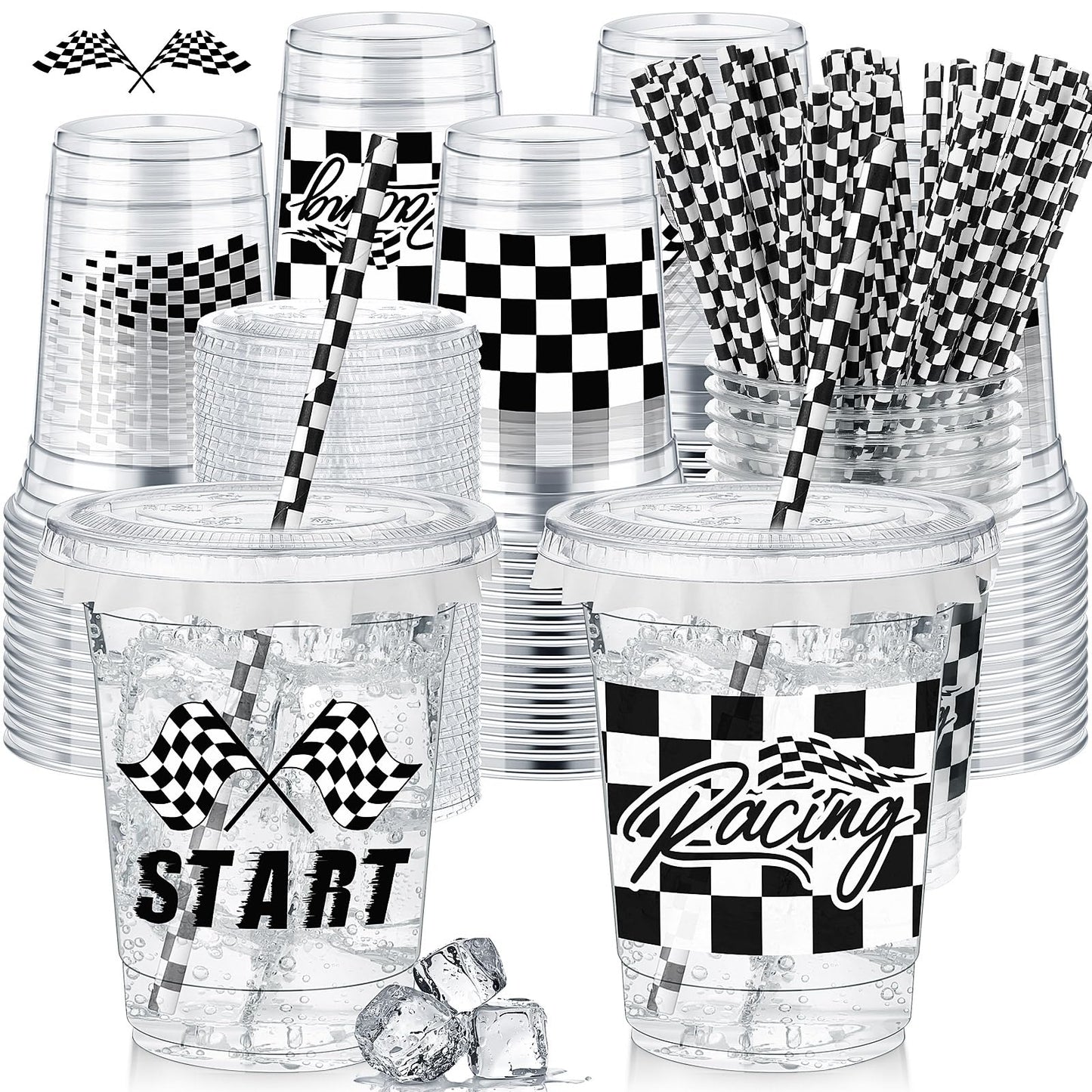 Foldtier 50 Pcs Plastic Cups For Kids 12 Oz Disposable Cups With Straws And Lids Clear Cup Birthday Party Supplies For Kids Birt