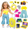 ebuddy 18 Inch Doll Travel Set with Unicorn Luggage Suitcase - Yellow, Medium, Polyester, Fits Most 18 Inch Dolls
