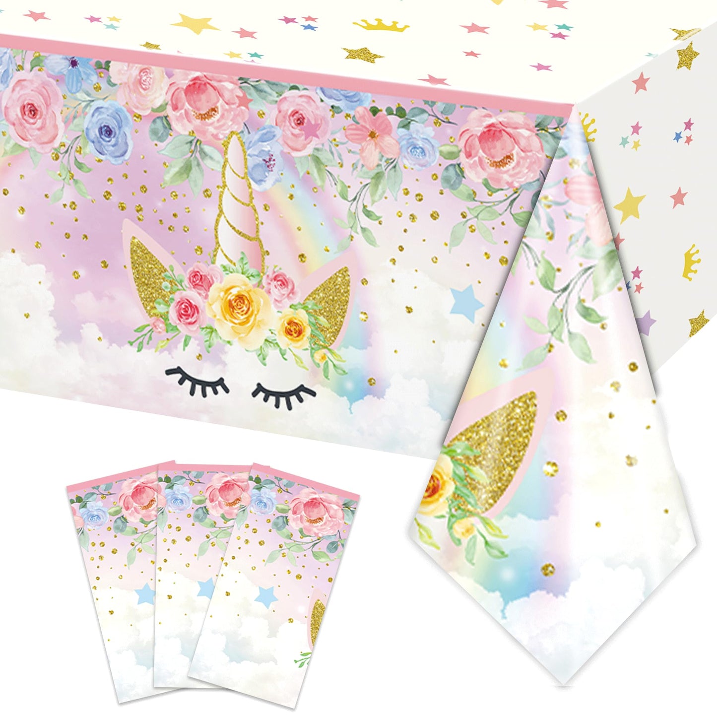 Rejoice Bunny 3Pcs Unicorn Tablecloths For Kids Girls Baby Shower 1St Birthday Party Decorations Pink Wonderland Rainbown Themed