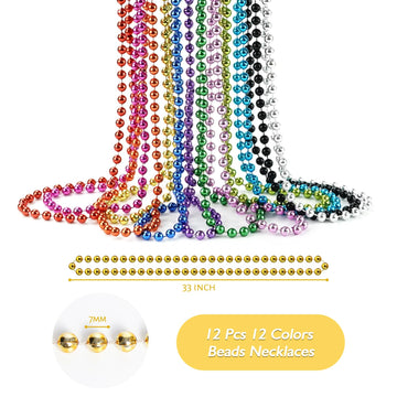 ZZYFGH 33'' 7mm Metallic Red/Silver/Blue Bead Necklace Bulk, Mardi Gras Round Beaded Necklaces for July 4th Party Favors Costume