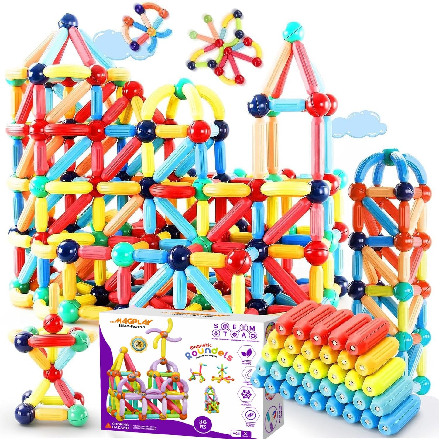 Kipa Gaming Magplay Roundel | 36-Piece Magnetic Sticks And Blocks Building Set - Educational Stem Toy For Toddlers (3+ Years) -