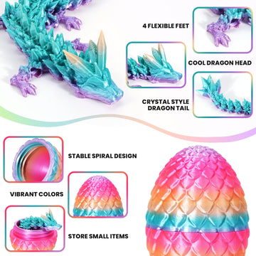 Yilcer 4Pcs 3D Printed Dragon Eggs With Dragon Inside Mini Dragon Egg Set Easter Eggs Articulated Dragon Mystery Dragon Egg Fidget Toy Surprise 3D Printed Animals Toy Set (Multicolor3-4Pcs)