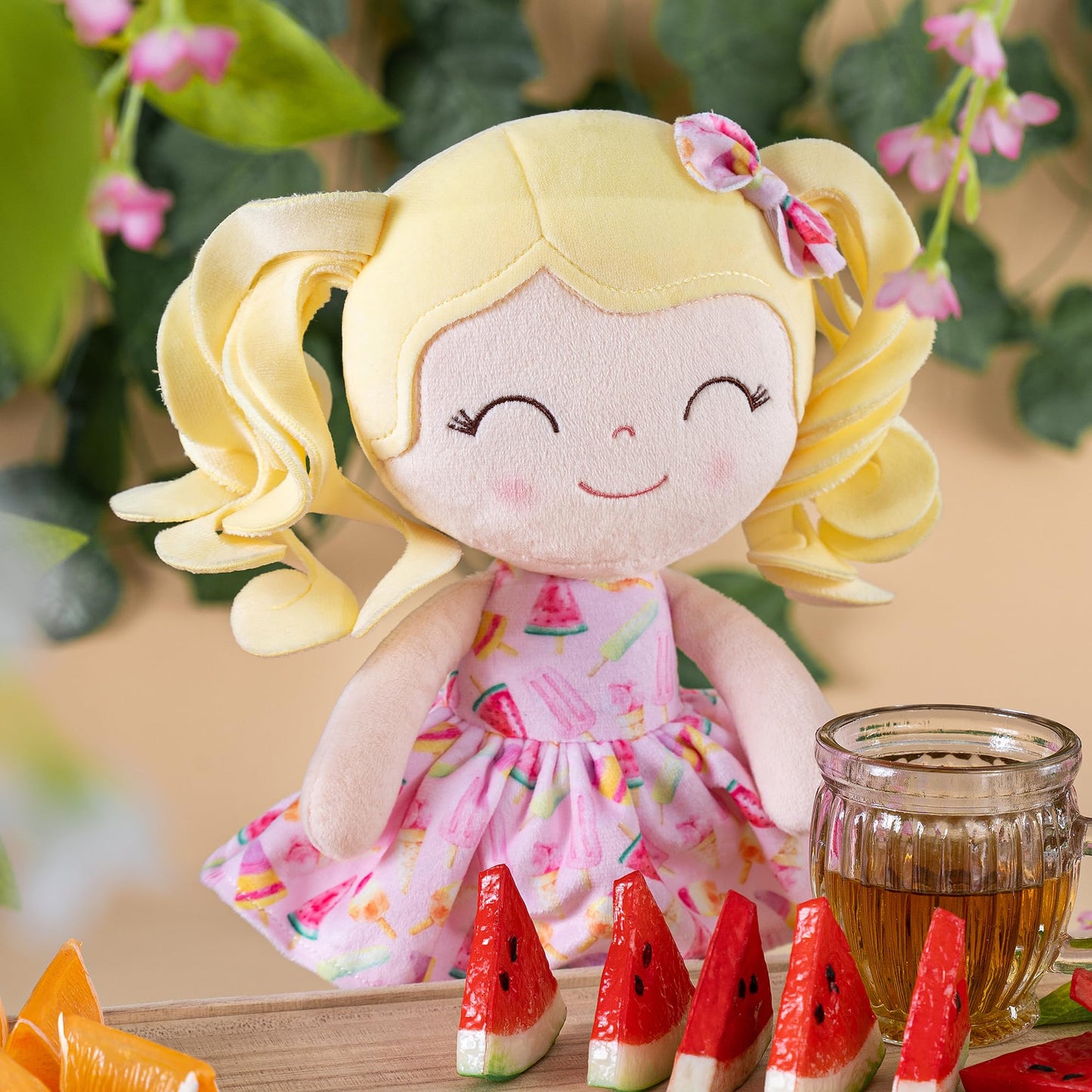 Gloveleya Doll Baby Dolls Soft Rag Doll Baby Girl Gifts Curly Spring Girl - Yellow Hair Ice Cream 12Inches