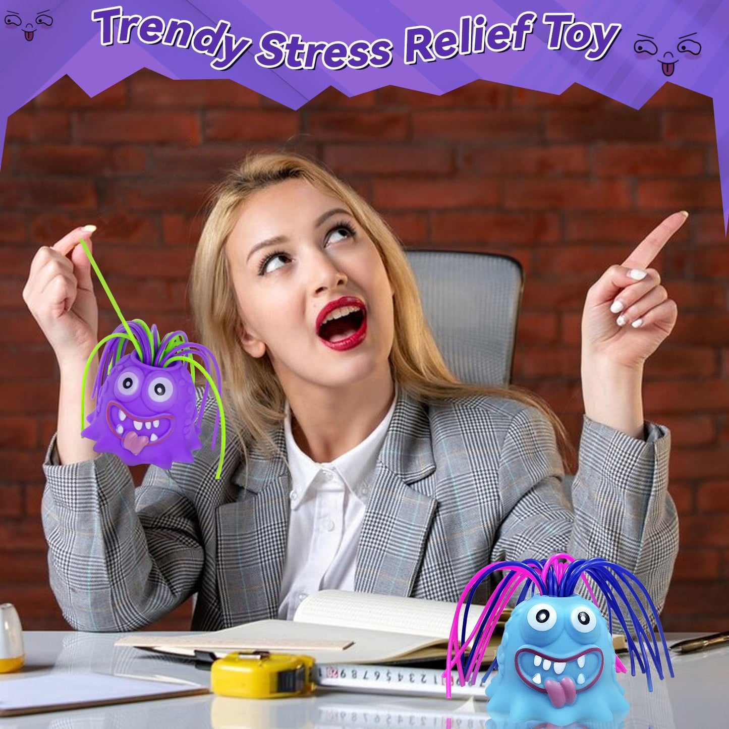 Homqyte Fidget Toys Hair Pulling Stress Relief Toys With Led Light Differernt Screams Novelty Screaming Monster Toys For Adults
