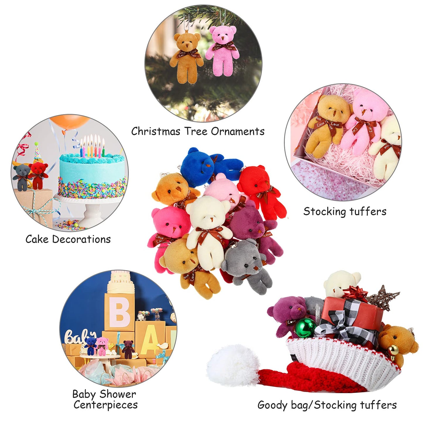 Sumind 20 Pcs 4.7 Inch Mini Bear Toy Tiny Bears Doll Bulk Multicolor Soft Plush Stuffed Animals For Keychain Diy Craft Thanksgiv