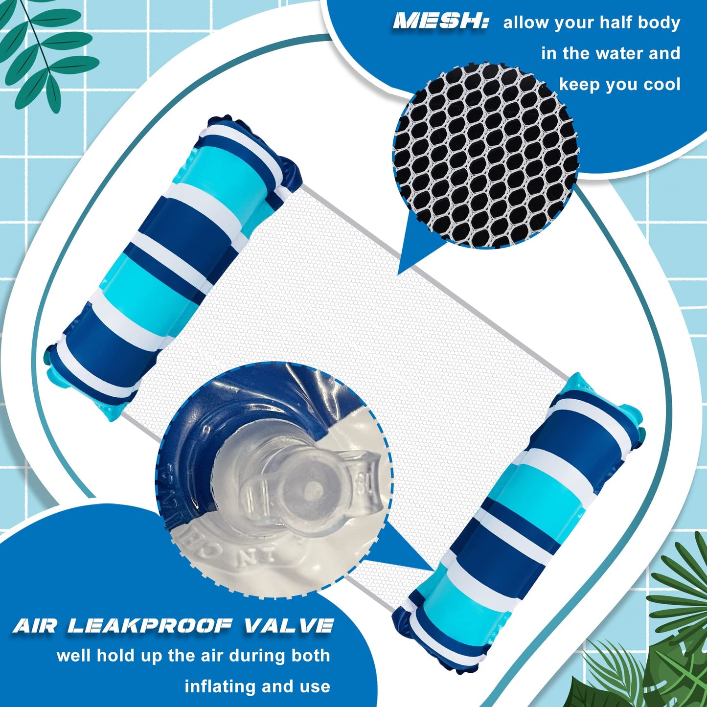 Zcaukya 3 Pack Inflatable Pool Float Hammocks, 4-In-1 Water Floating Mesh Chair For Adults, Swimming Pool Drifter Saddle Lounge