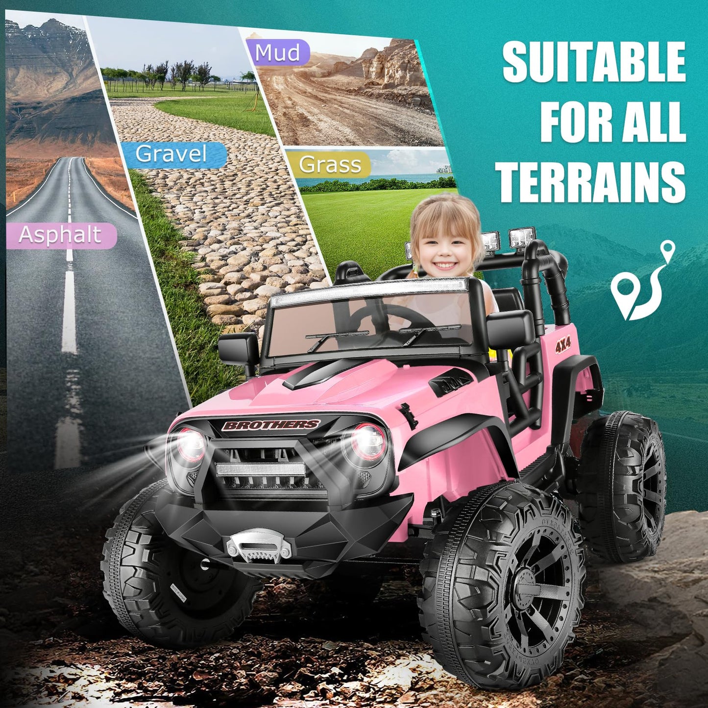 Hikole 2 Seater Ride On Car With Remote Control, 24 Volt Electric Cars With Remote Control, Power Car Wheels W/Suspension, Music