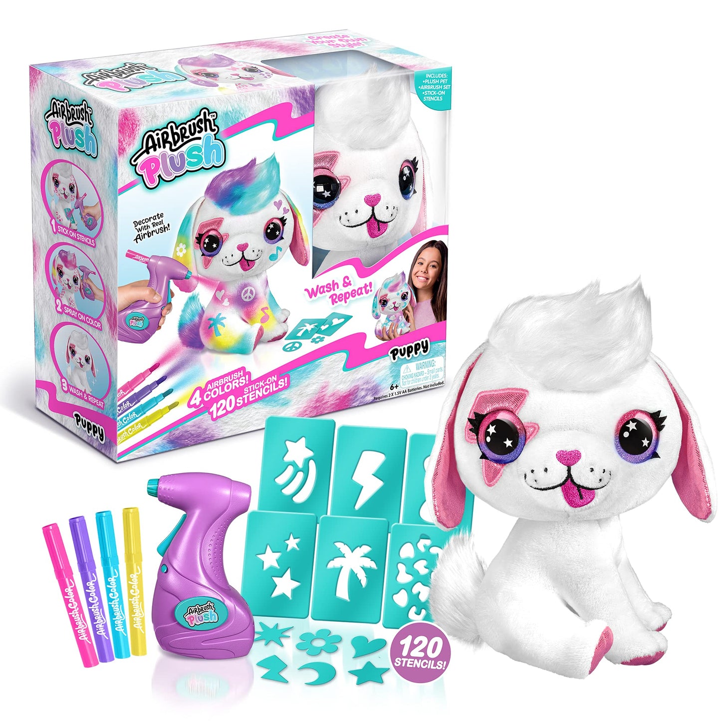 Canal Toys Personalized Airbrush Plush Large Puppy, Multi, Customizable with Markers & Stencils, Ages 6+