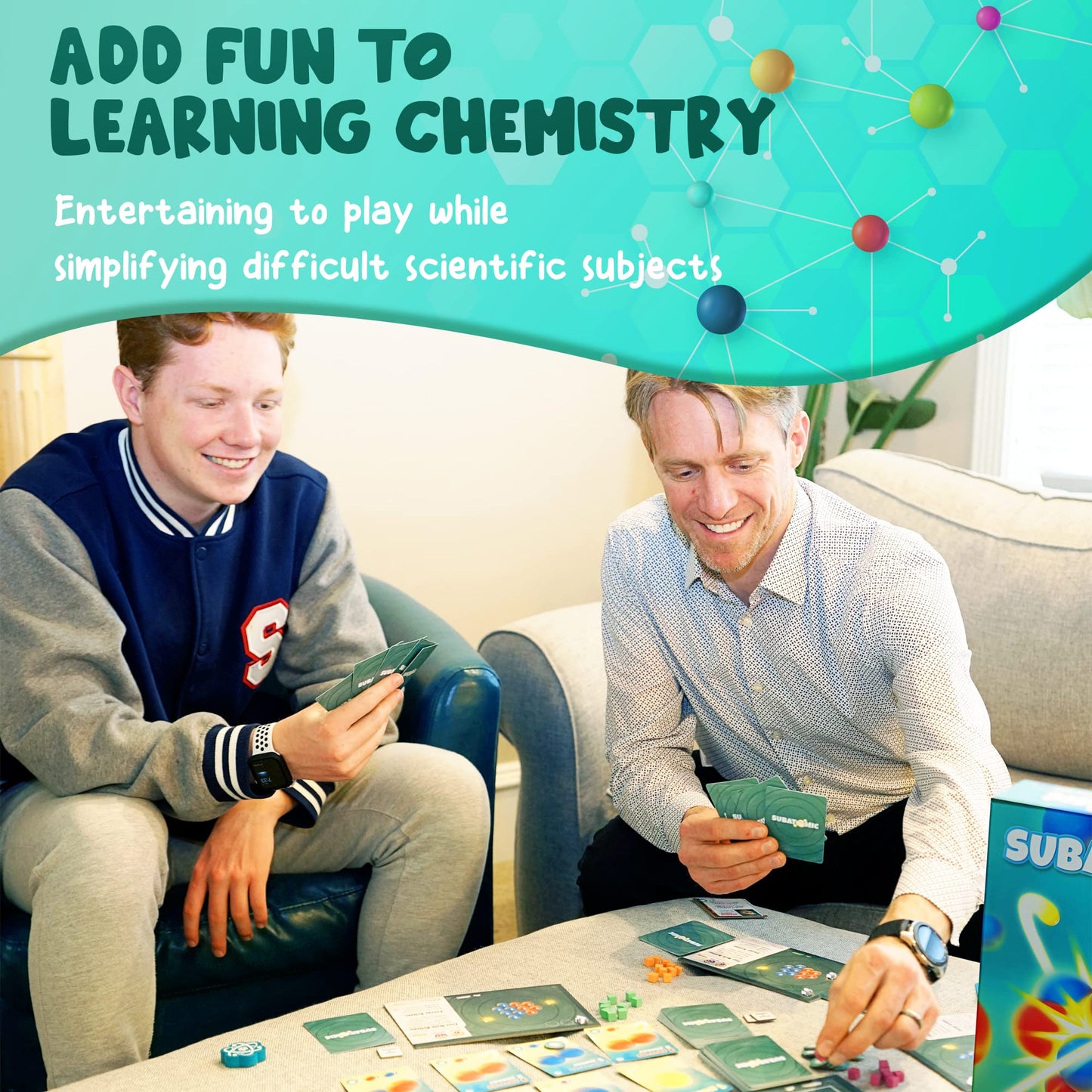 Genius Games Subatomic: Atom Building Game (2nd Edition) - Medium Cardboard - Educational Science Board Game for Teens & Adults