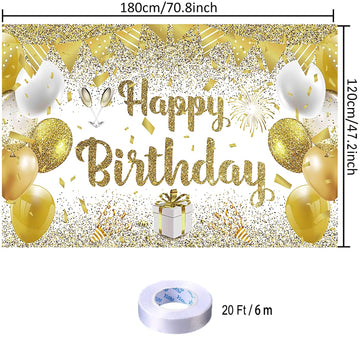 Gold Birthday Paty Backdrop Gold Happy Birthday Banner Gold Photography Background For Home Decorations Party Supplies 70.8 X 47