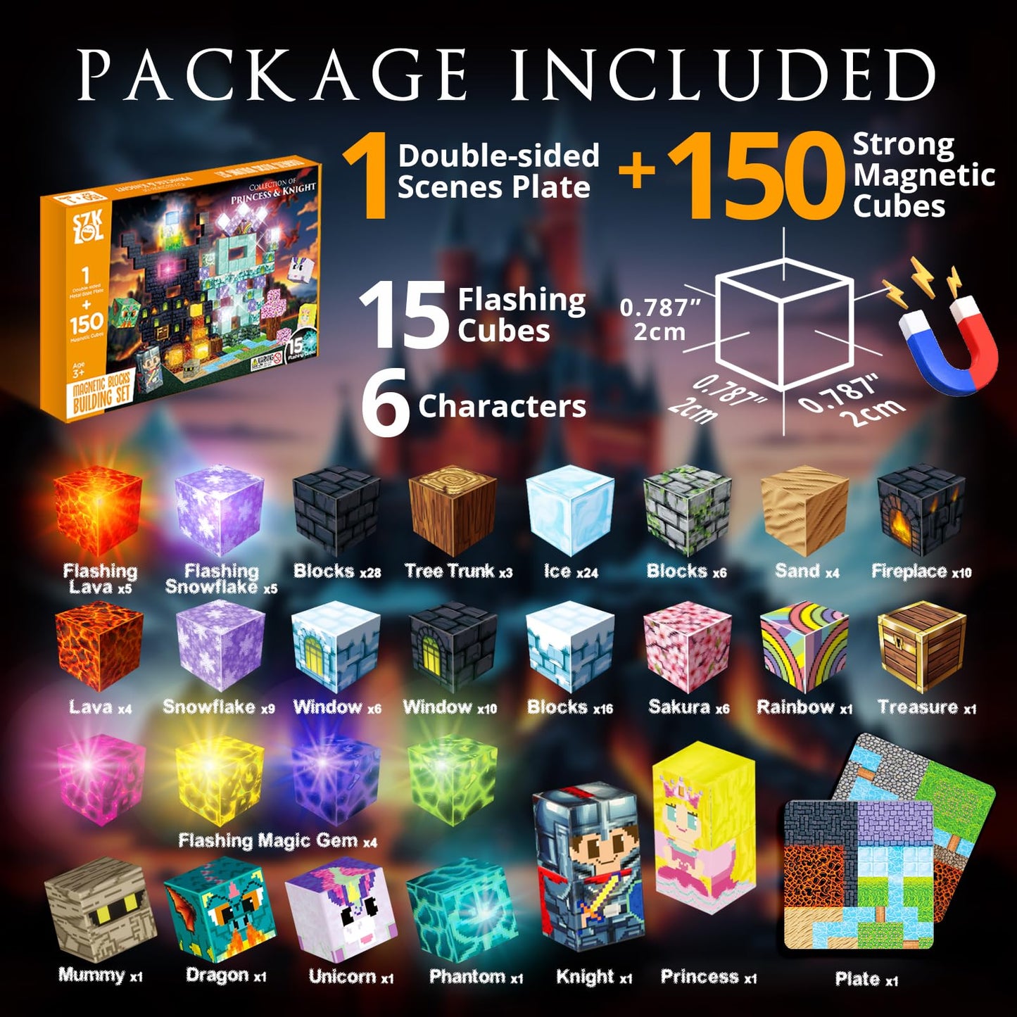 150 Pcs Magnetic Building Toys, Magnetic Building Blocks With Light, Magnetic Cubes Princess & Knight Theme Light Up, Stem Senso