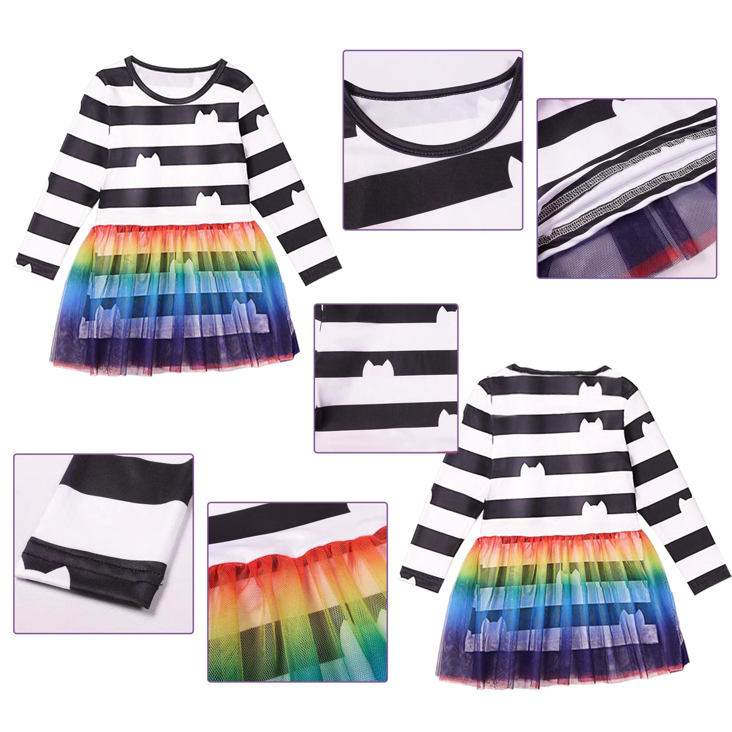 Shelovesit Rainbow Cat Birthday Outfit For Girls, Rainbow Tutu Dress Up Halloween Costume Party (120Cm/5T-6T)