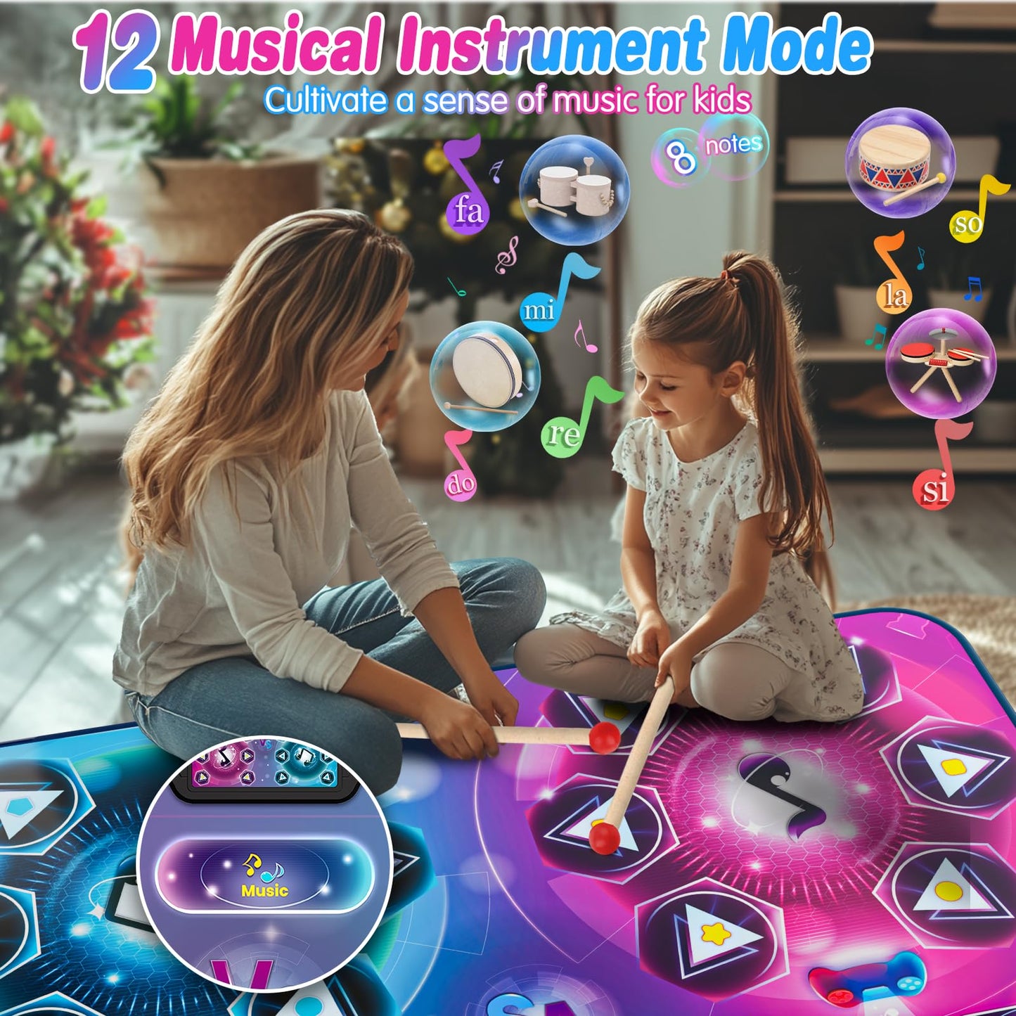 Upgraded Extra Large Electronic Dance Mats, Dance Pad With Single&Double Players Mode, Dancing Music Playmat With Led Light, Cha
