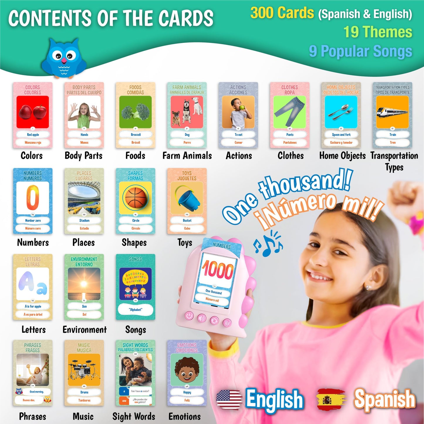Gufino – Spanish English Bilingual Flashcards For Toddlers 3-5 Years – Montessori Toys For 3+ Year Old, Preschool Supplies Learning Resources – Juguetes Para Niñas De 3 Años O Mayores. Pink