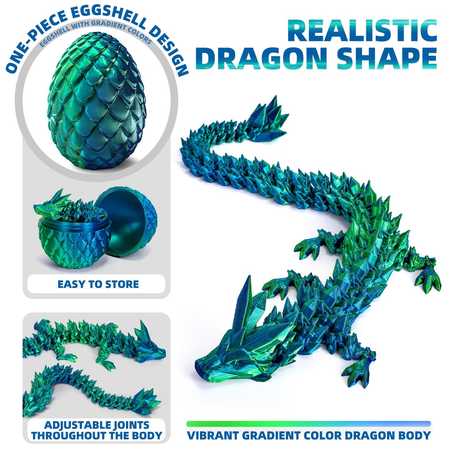 Letapapa 3D Printed Dragon, Dragon Eggs With Dragon Inside, Mythical 3D Dragon, Articulated Crystal Dragon, Dragon Egg Fidget To