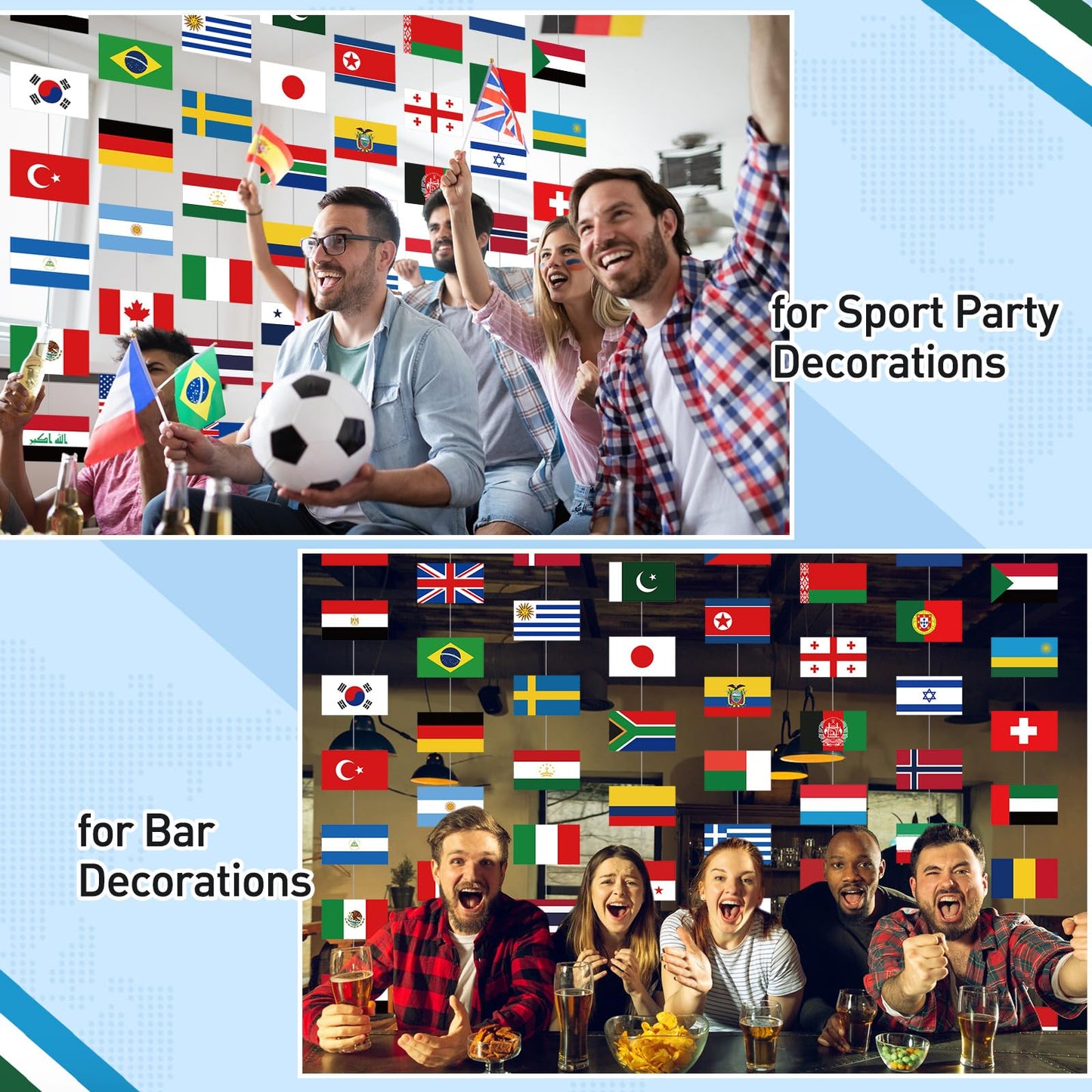 Daifunli 8 Pcs International Party Decorations 56 Countries Hanging Flags Garlands World National Flags Banner for International