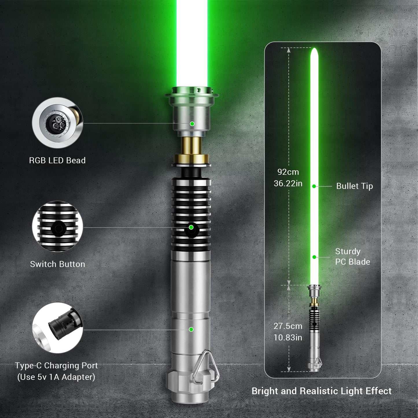 Damiensaber Rgb V3 Smooth Swing Light Saber, Motion Control Dueling Light Sabers,16 Sound Fonts Luke Light Saber With Infinite C