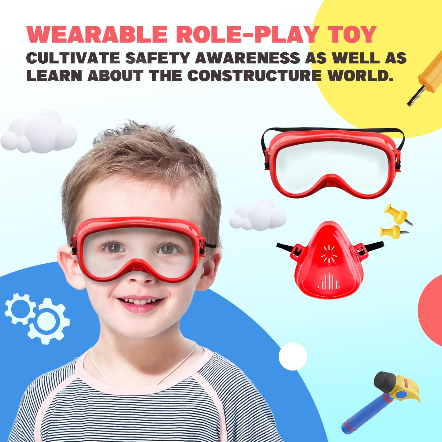 BELLOCHIDDO Kids Jackhammer Toy Drill - Kids Power Tools with Realistic Sound & Action - Toddler Construction Tools with Mask, S