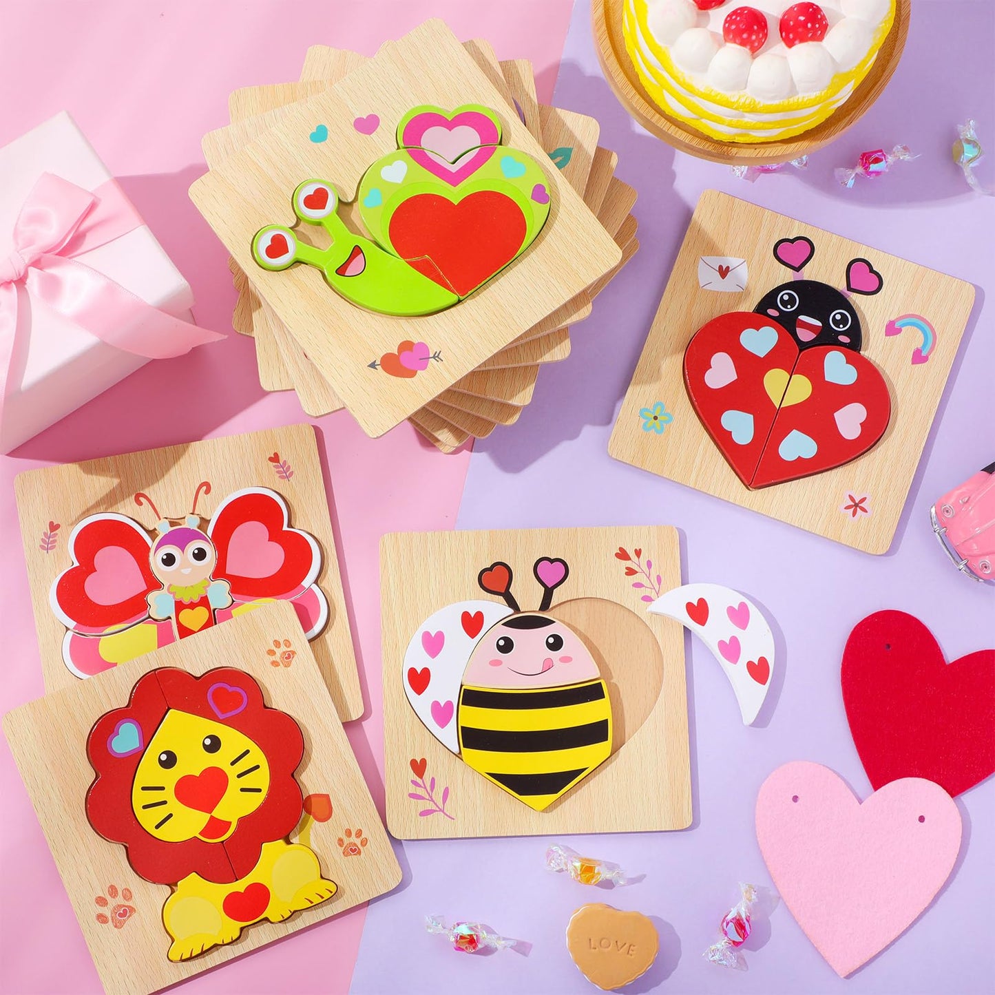 Capoda 12 Pack Valentines Animal Wooden Puzzles Wood Animal Jigsaw For Toddlers Montessori Preschool Learning Games Educational