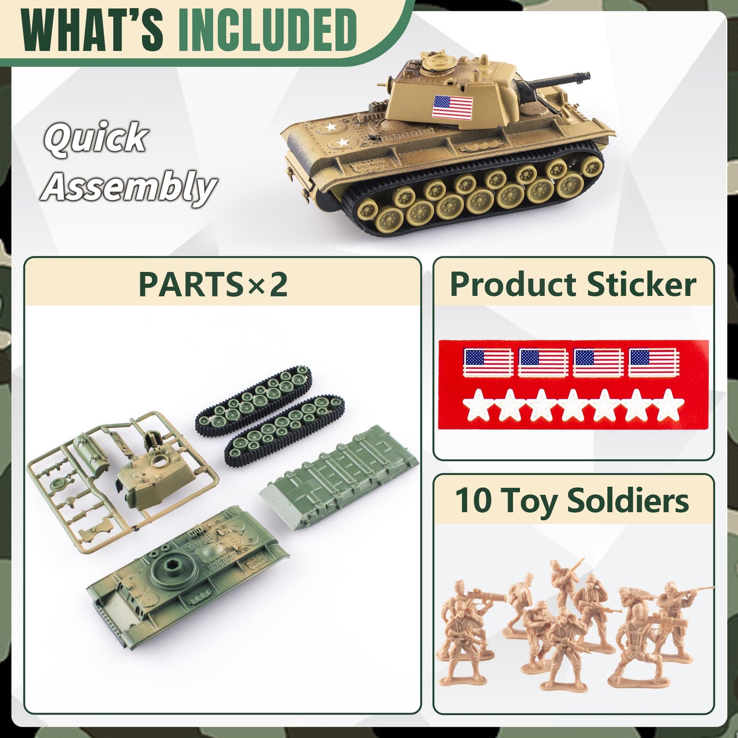 Maozyhomie Ww2 Army Tank And Army Men Toys Playset, 2Pc Us Tank-6 Models With 10Pc Toy Soldiers, Desert Tan And Olive Drab Green