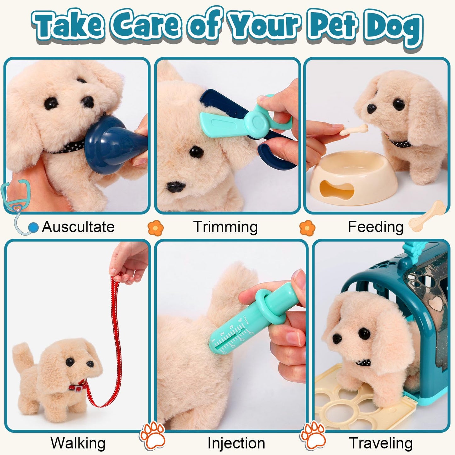 G.C 22Pcs Dog Toys for Kids Doctor Kit, Walking Barking Electronic Interactive Stuffed Dog Vet Kit Costume Pretend Play Puppy Pe