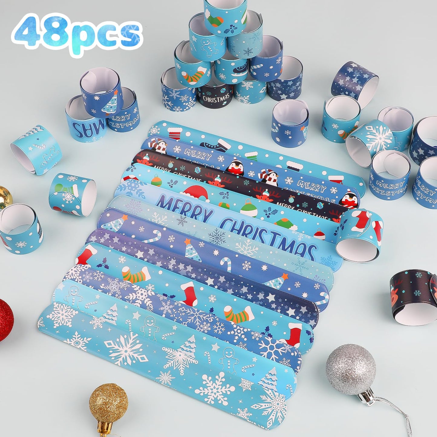 Ccinee 48Pcs Christmas Slap Bracelets