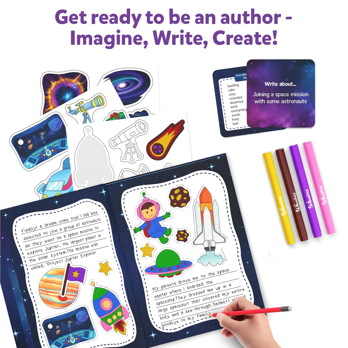 Skillmatics Storybook Art Kit - Space Explorers Art Kit For Kids, Write & Create Storybooks, Creative Activity For Boys & Girls, Diy Kit, 150+ Stickers, Gifts For Ages 5, 6, 7, 8, 9, 10