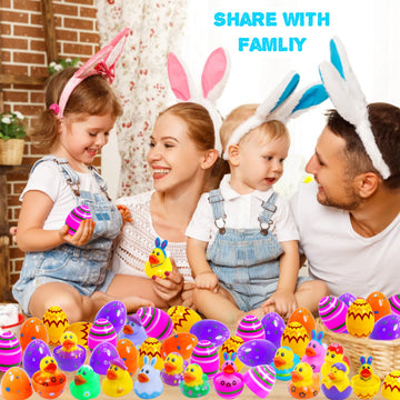 24 Pcs Easter Eggs with Rubber Duck Toys for Kids, Colorful Easter Eggs Filled with Assorted Bunny Rabbit Duckies for Fun Rubber