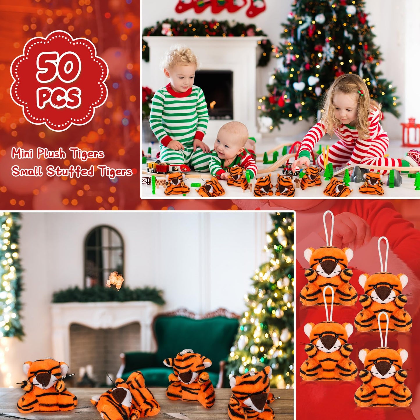 Shappy 50 Pcs Mini Animal Plush Toys Small Stuffed Animals Bulk Cute Tiny Plushies Keychains For Gift Party Carnival Prize(Tiger)