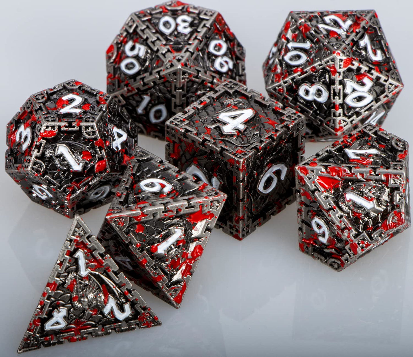 ARUOHHA Metal D&D Dice Set with Gift Box, Dragon Design Blood DND Dice D + D Large Polyhedral Dice for Dungeons and Dragons Role