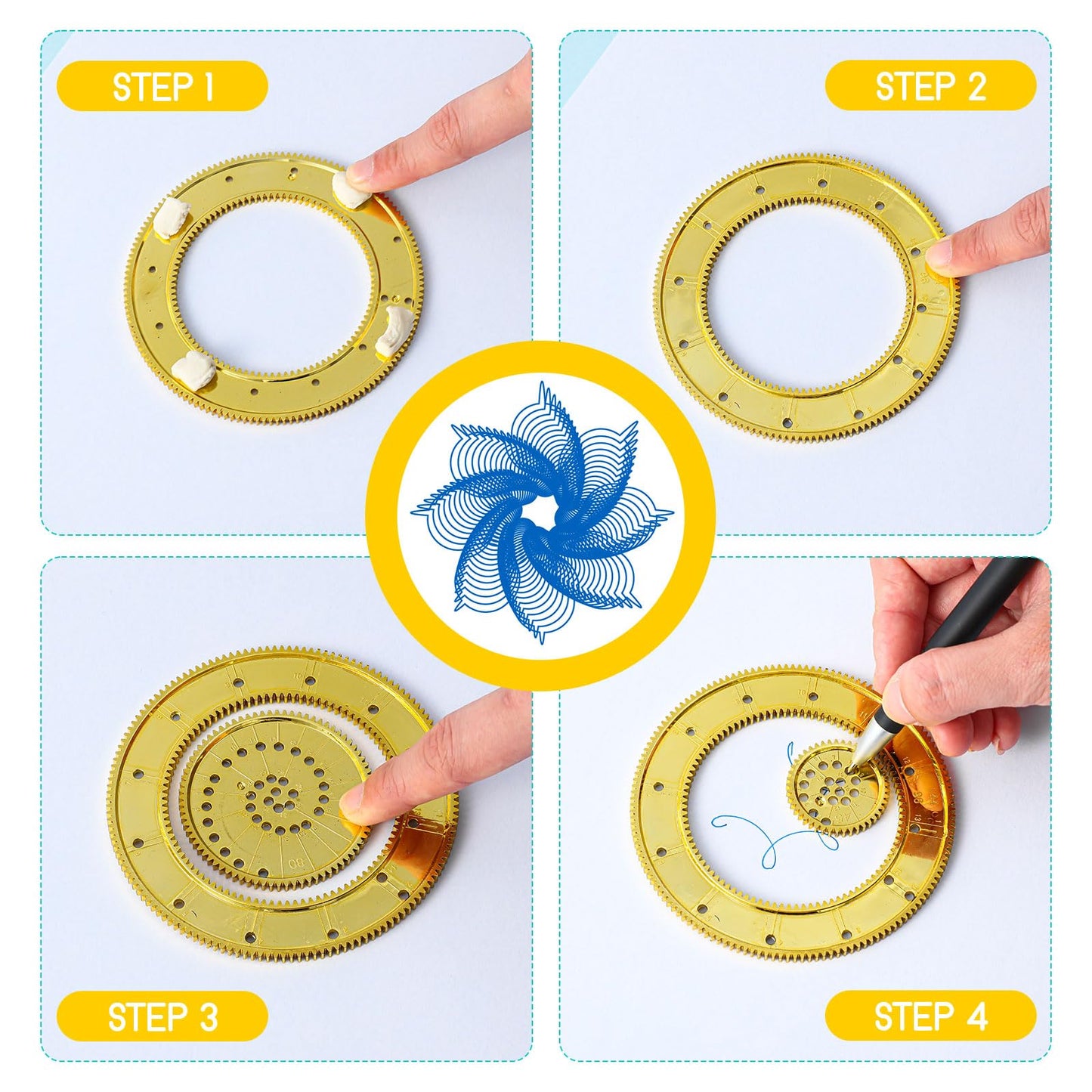 Chivao Spiral Art Gear Geometric Ruler Spiral Circle Template For Drawing Plastic Template Ruler Drawing Kit Spiral Curve Stencils With Pens Paper For Drawing Diy Art Crafts Sketch(Modern)