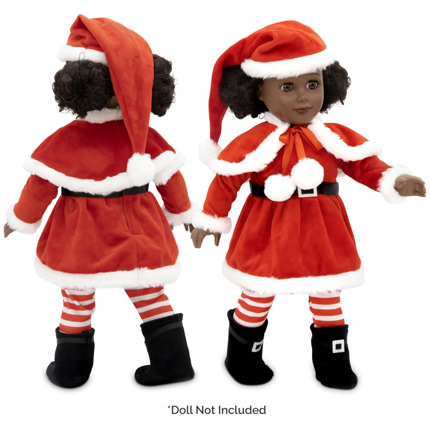 Playtime By Eimmie 18 Inch Doll Clothes And Accessories - Christmas Holiday Dress With Matching Santa Hat & Shawl - Clothing Sets & Stuff - Fits American, Generation & Similar 18” Dolls For Girls
