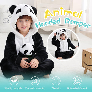 Michley Animal Hooded Romper Kids Flannel Halloween Pajamas Onesie 3-12T For Autumn Winter, Panda, 5-6T, Size110