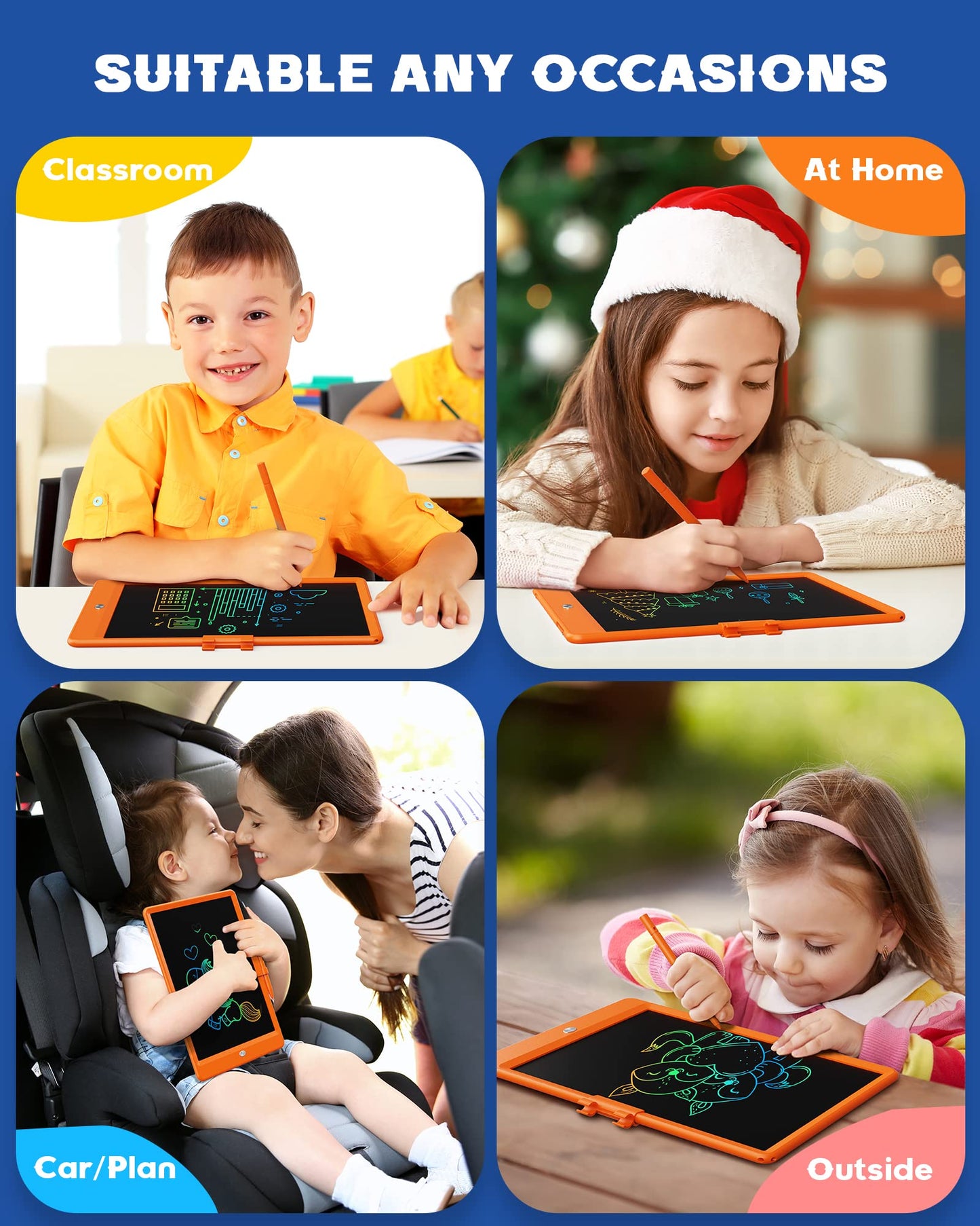 Bravokids LCD Writing Tablet 10 Inch Doodle Board, Orange, Educational Drawing Pad for Kids 3-8 Years Old