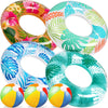 90Shine 7Pcs Luau Pool Floats: Hawaiian Swimming Rings With 13.5' Beach Balls - Inflatable Tubes Floaties Toys For Kids Adults