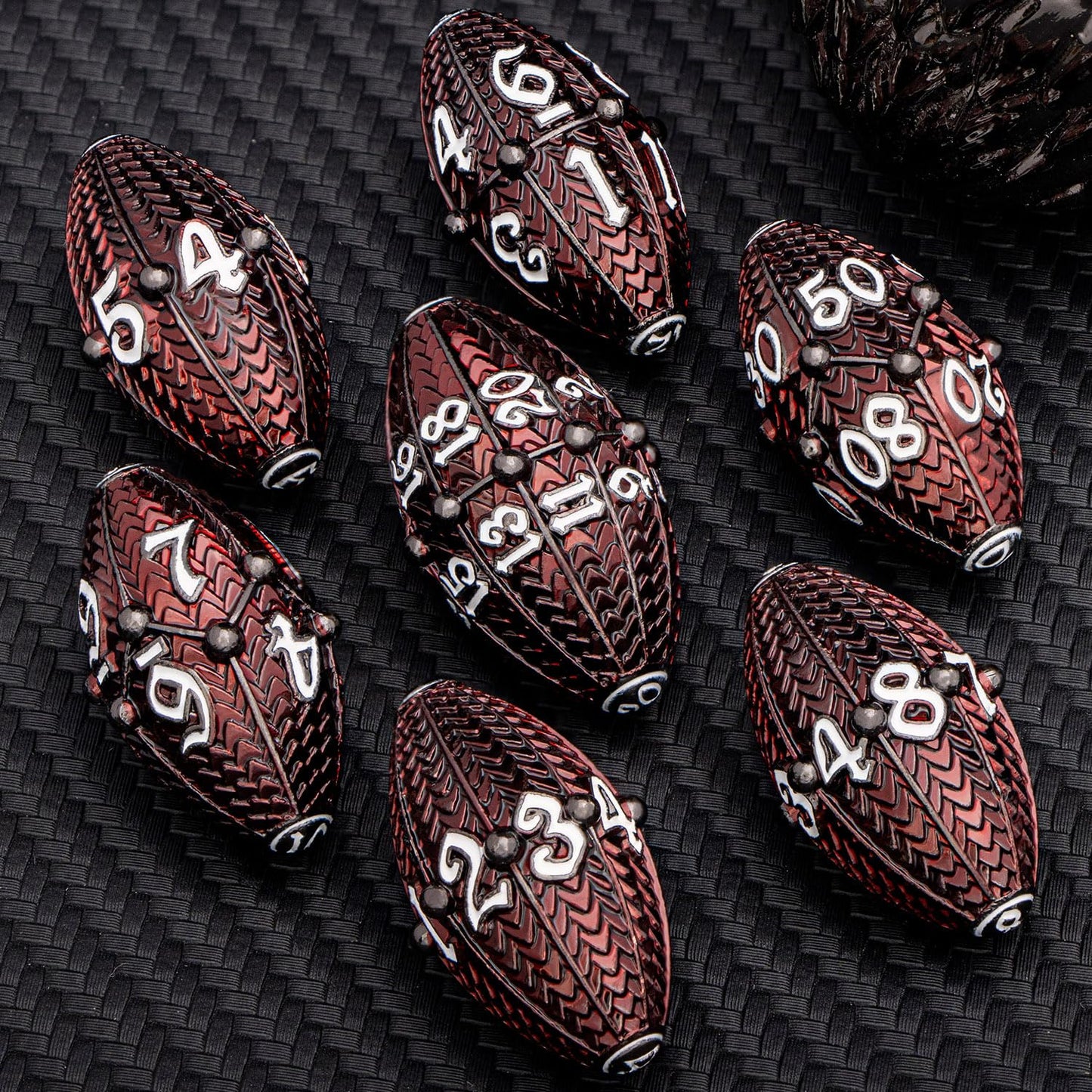 ARUOHHA DND Metal Dice Black Red Dragon Egg Dice with Metal Box, Role Playing Game RPG Polyhedral D and D Dice Set D20 D12 D10 D