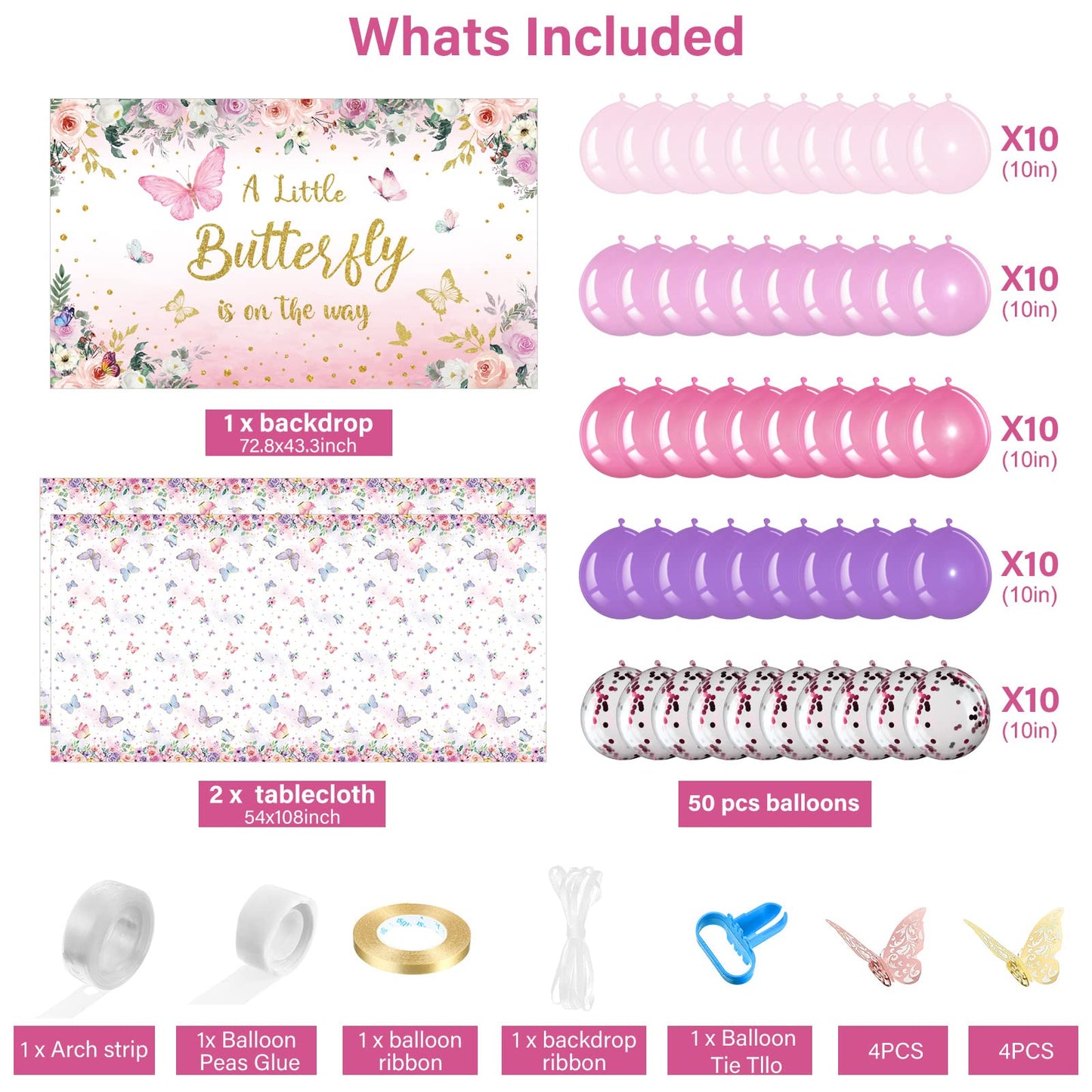 Butterfly Baby Shower Decorations Set A Little Butterfly Is On The Way Photography Backdrop Pink Purple Balloon Garland Arch Kit