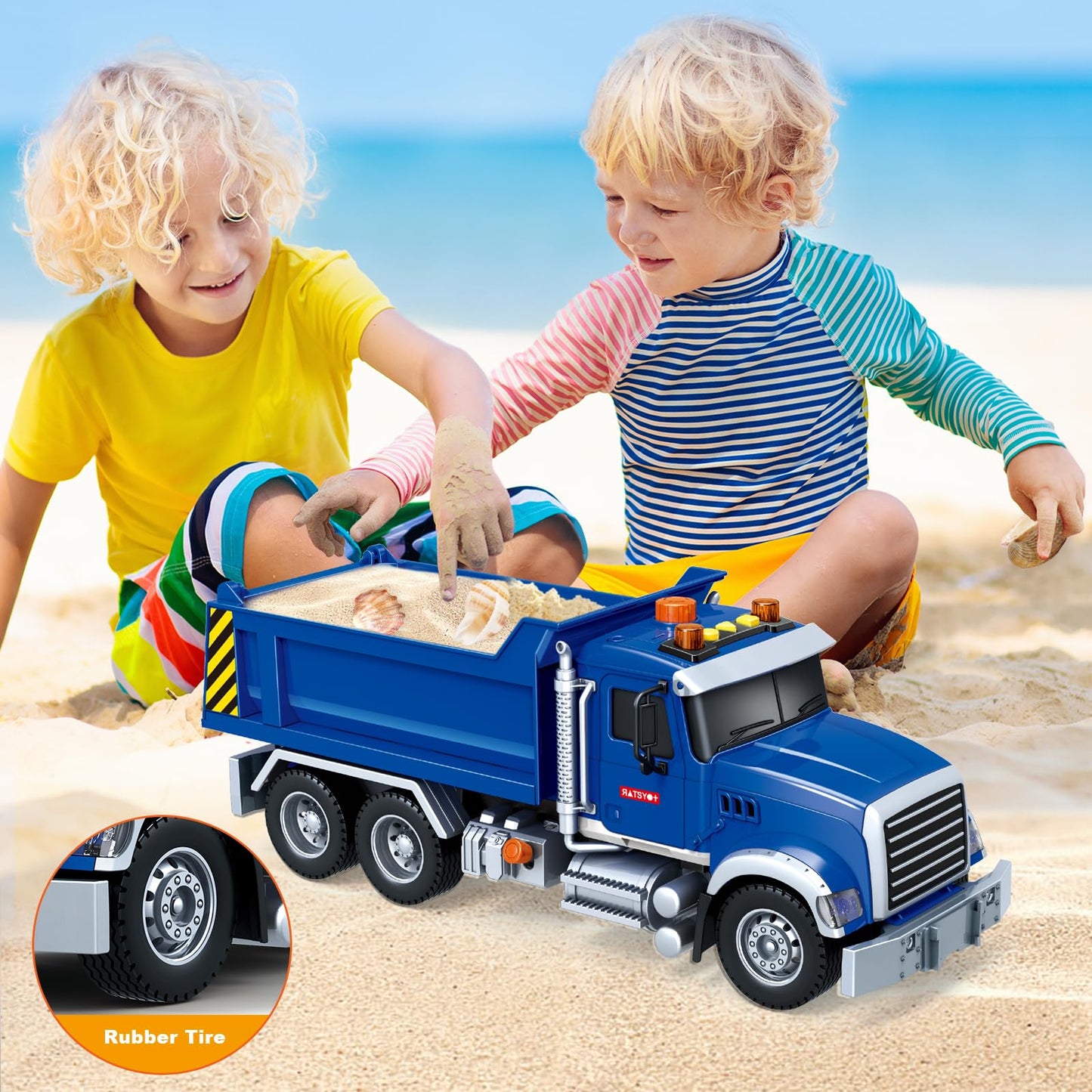 Kids Toys for 3 4 5 6 7 8 Years Old Boys, 15'' Large Dump Truck Toy with Lights, Sounds, Blue Toddler Friction Powered Truck Veh