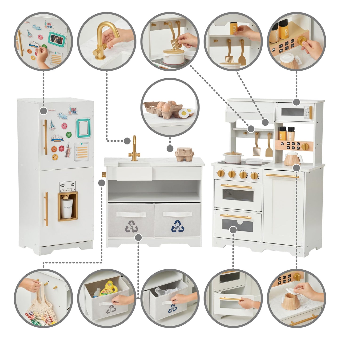 Teamson Kids Little Chef Atlanta Large Modular Wooden Play Kitchen with Interactive, Realistic Features, and 17 Kitchen Accessor