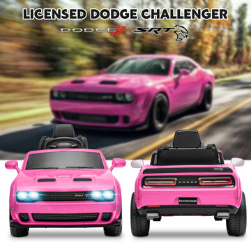 Enyopro Kids Electric Car, Licensed Dodge Challenger Ride On Car, 12V7Ah Battery Powered Electric Vehicle Kids Ride On Toys With Remote Control, 3 Speeds, Led Headlights, Bluetooth, Music (Pink)