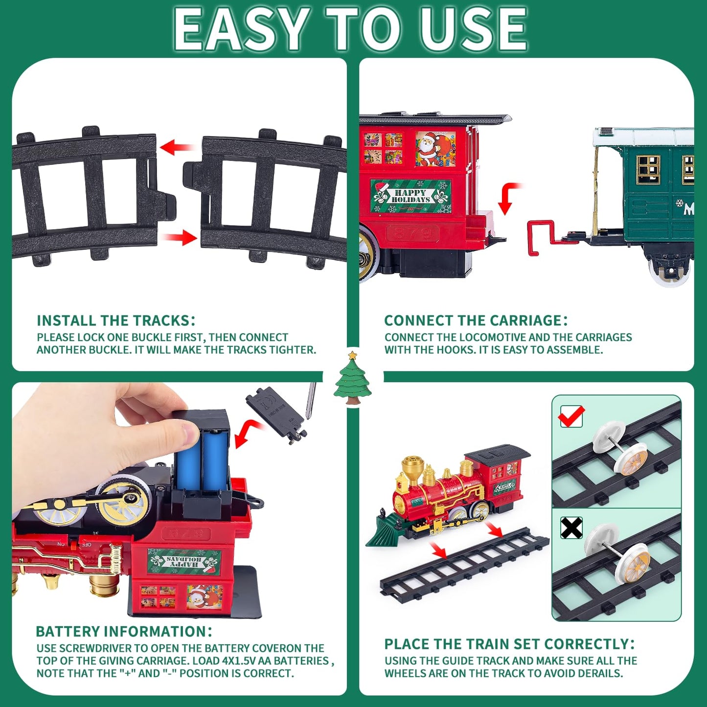 Shemira Christmas Train Set, Train Toys For Boys Girls, Toy Train With Smoke, Light And Sound, Steam Train Sets For Around Christmas Tree, Christmas Train Toys Gifts For 3 4 5 6 7 8+ Years Old Kids
