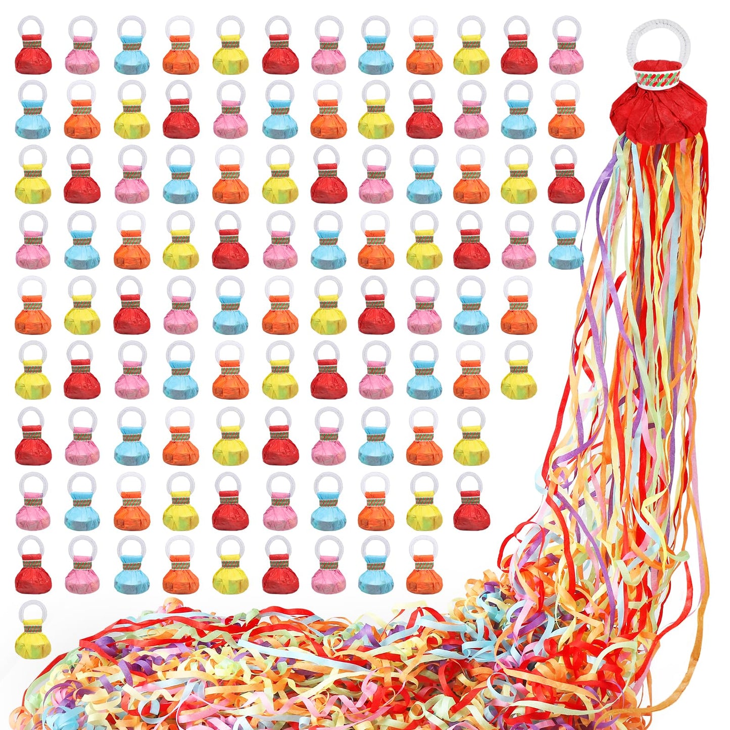 100 pack No Mess Streamers,Romantic Colorful Confetti Poppers,Colorful Hand Throw Party poppers for Birthday,Wedding,Celebration