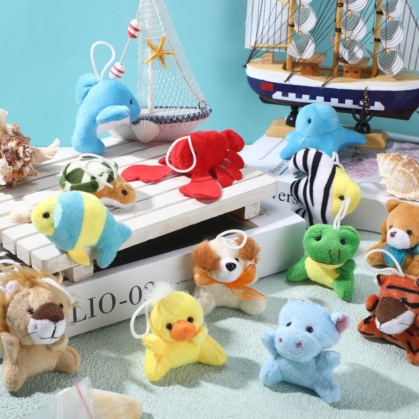 Zhanmai 100 Pcs Mini Plush Stuffed Animal Bulk Small Animal Toys Keychain Party Favors Easter Egg Stuff For Kids Birthday Valentine Carnival Classroom Prizes Gift Goodie Bag Filler(Ocean Style)