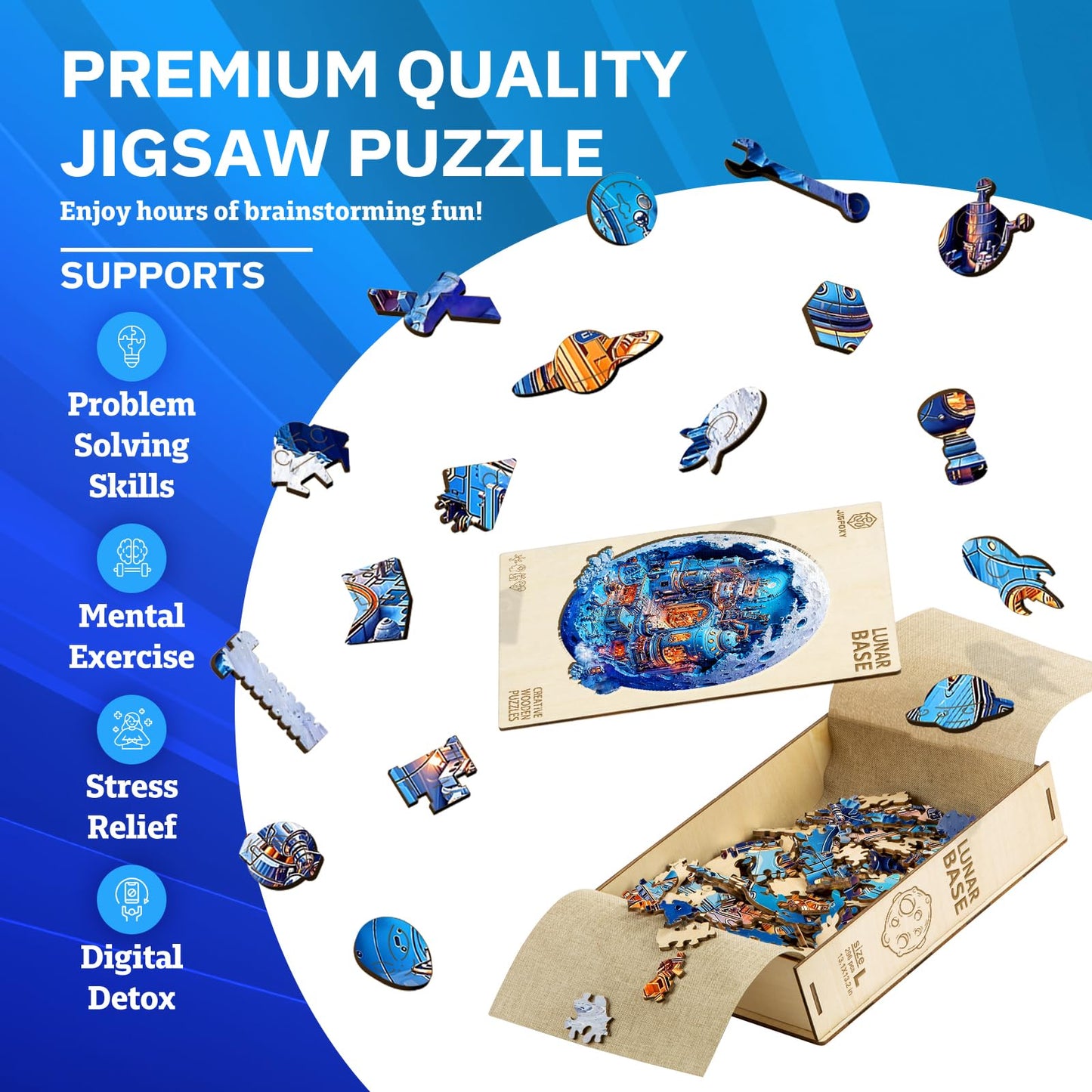 Jigfoxy Wooden Puzzles for mature-themeds Lunar Base Wood Puzzles mature-themed Unique Animal Shape Wooden Jigsaw Puzzles for mature-themeds Birthday Gifts for Puzzle Lovers Family Friend (M-11.2 * 11.3in-187pcs)